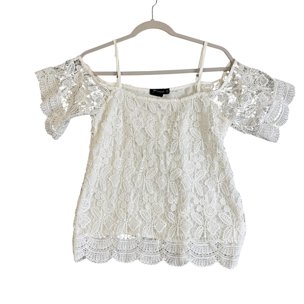 Miss Chievous Blouse Womens Small White Lace Off Shoulder Flutter Sleeve Boho